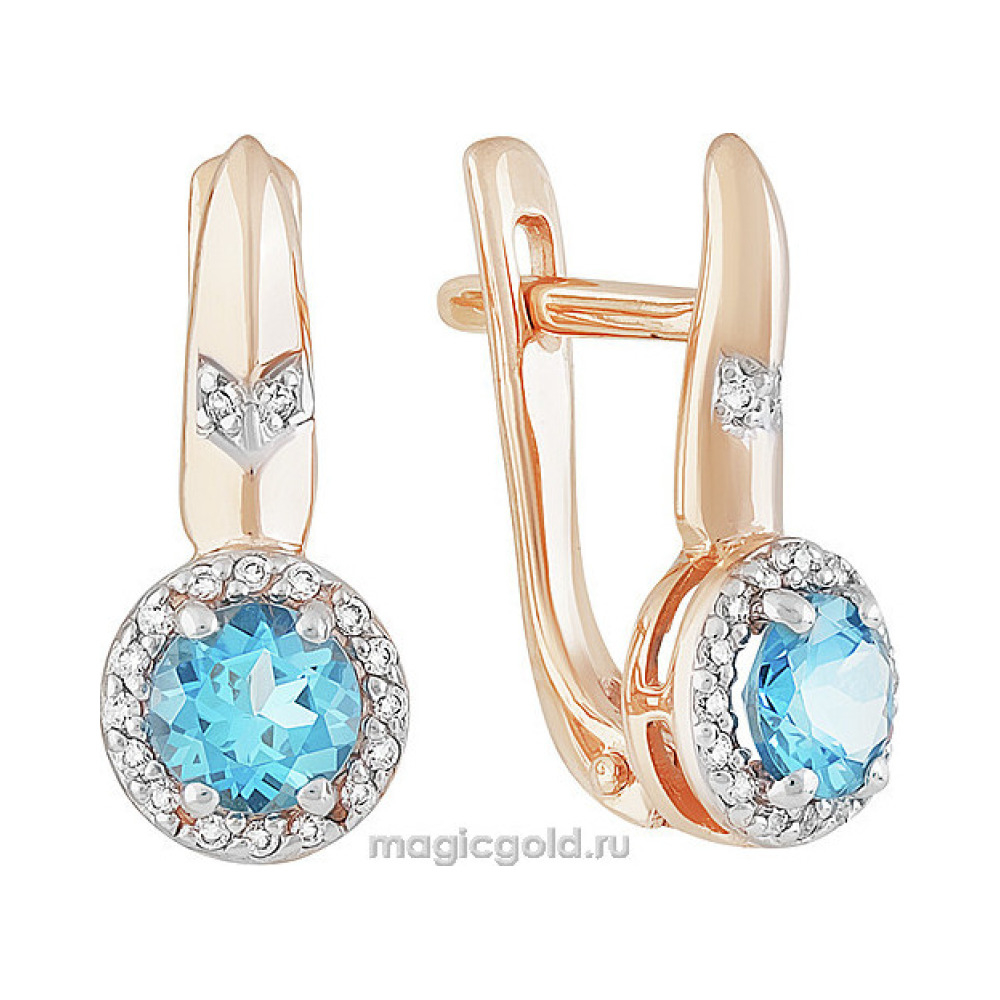 Золотые серьги с топазом и фианитом № 141378