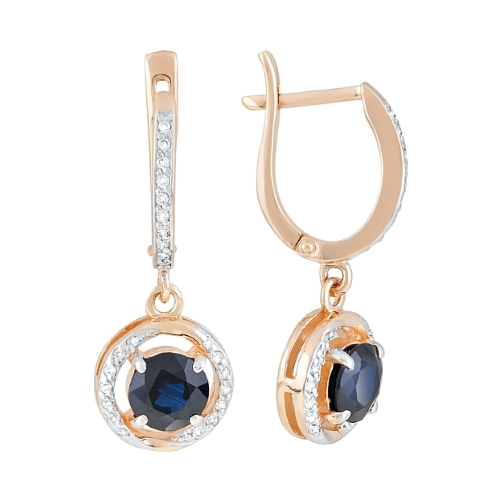 Золотые серьги с бриллиантом и сапфиром № 120404