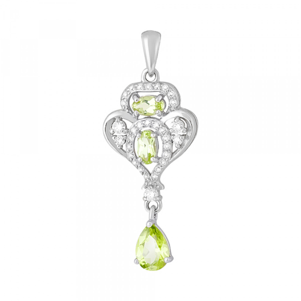 Серебряная подвеска с хризолитом и фианитом № 126919