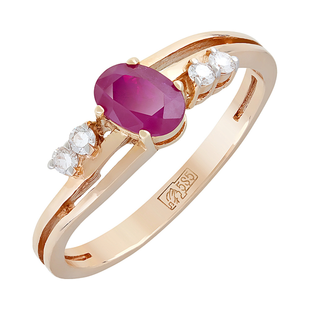 Золотое кольцо с бриллиантом и рубином № 86171