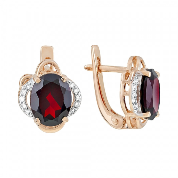 Золотые серьги с гранатом и фианитом № 119582