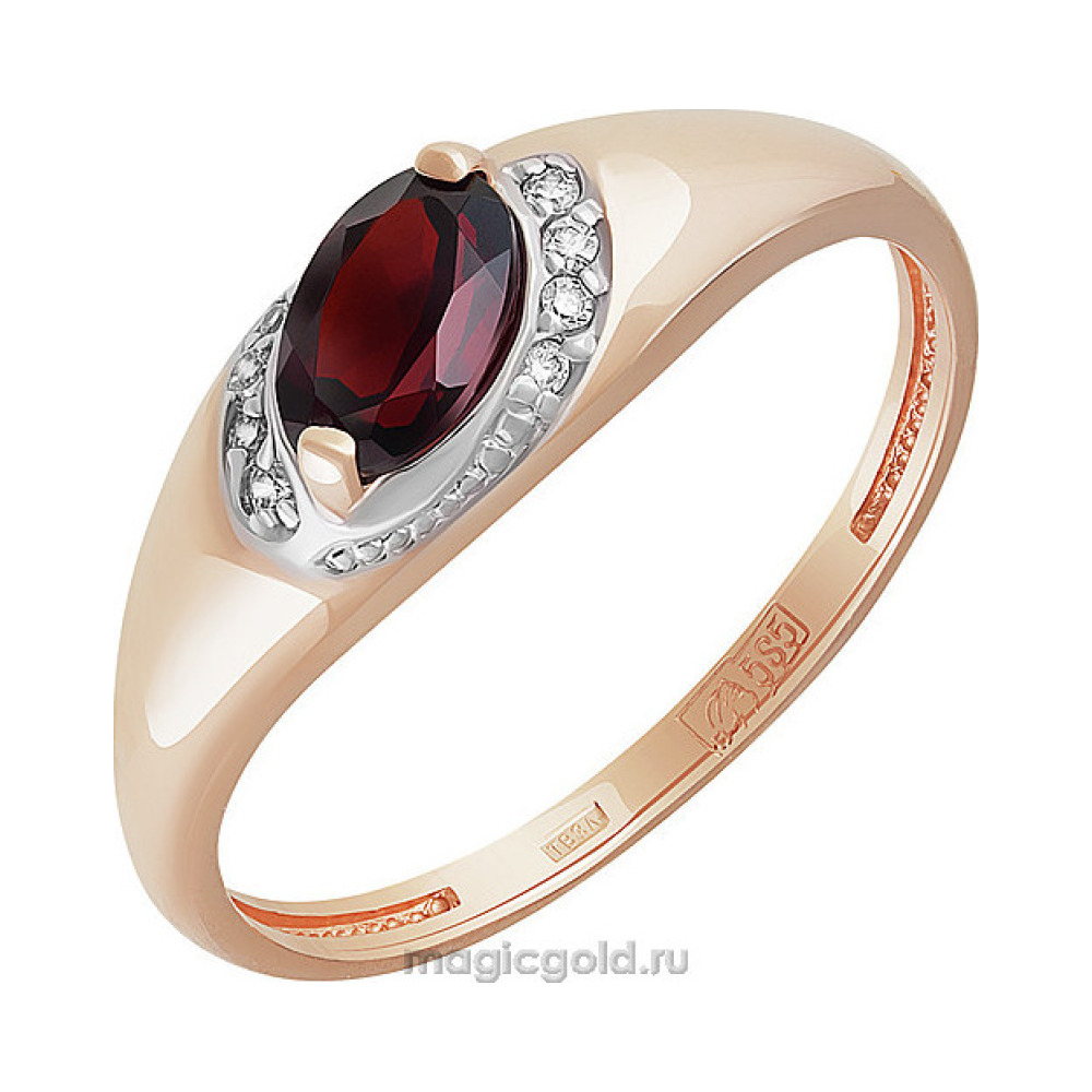 Золотое кольцо с гранатом и фианитом № 158837