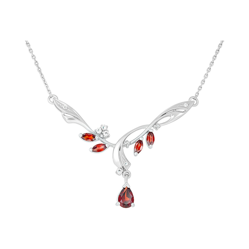 Серебряное колье с гранатом и фианитом № 123918