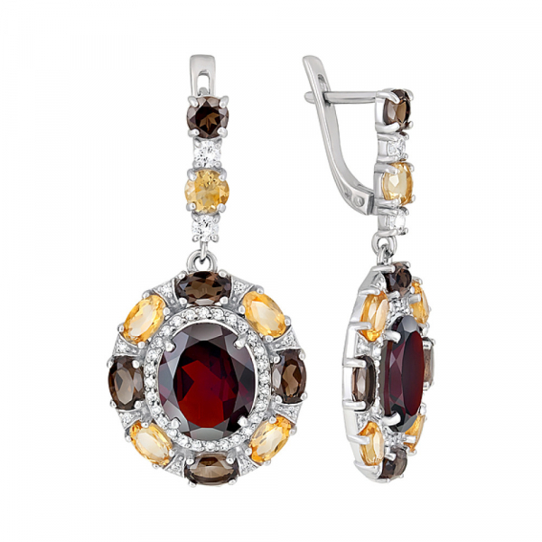 Серебряные серьги с полудрагоценными  вставками и фианитом № 126930