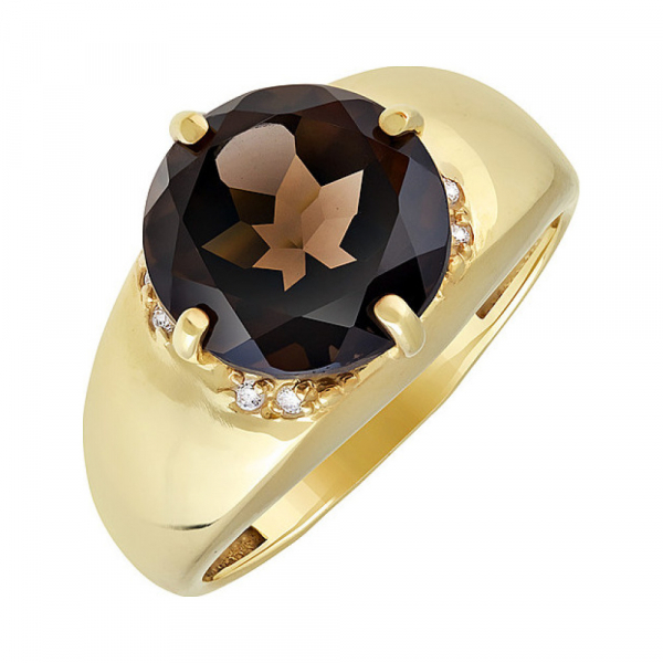 Серебряное кольцо с раухтопазом, фианитом и золотым покрытием № 132610