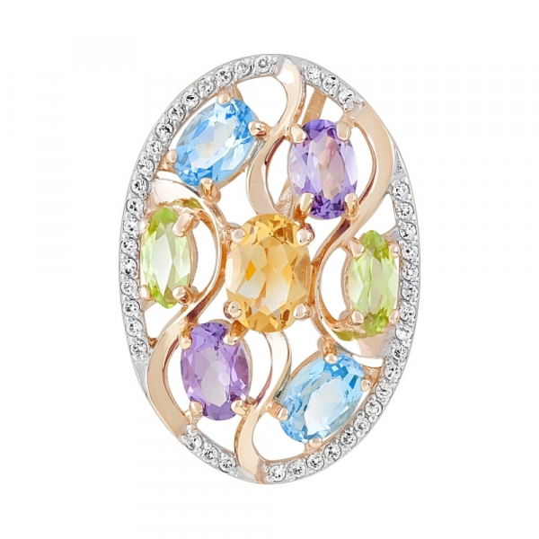 Золотая подвеска с полудрагоценными вставками и фианитом № 120446