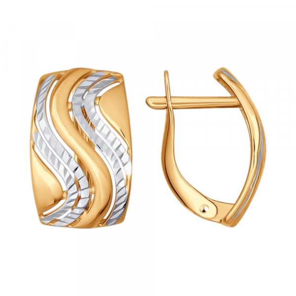 Золотые серьги без камня с алмазкой № 140936