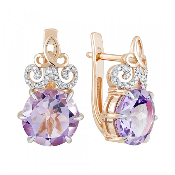 Золотые серьги с аметистом и фианитом № 128040