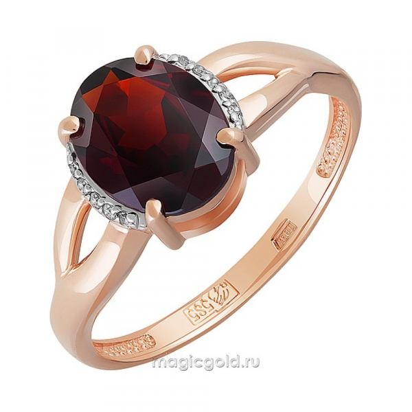 Золотое кольцо с гранатом и фианитом № 158831