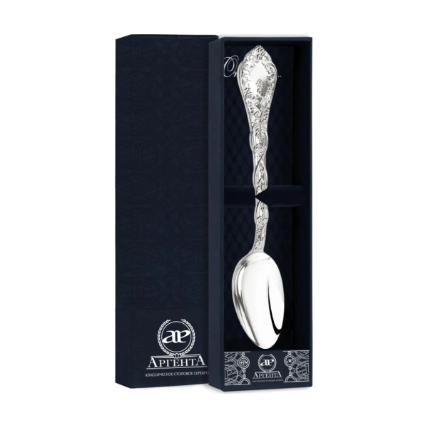 Ложка столовая Виноградная лоза в футляре из серебра 925 пробы