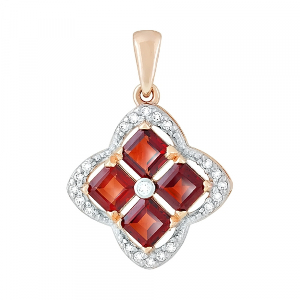 Золотая подвеска с гранатом и фианитом № 118950