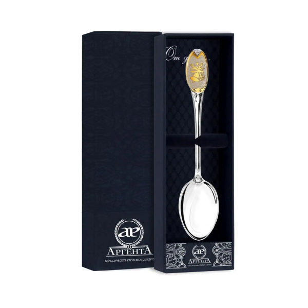 Ложка чайная с логотипом Колокольчики с позолотой из серебра 925 пробы