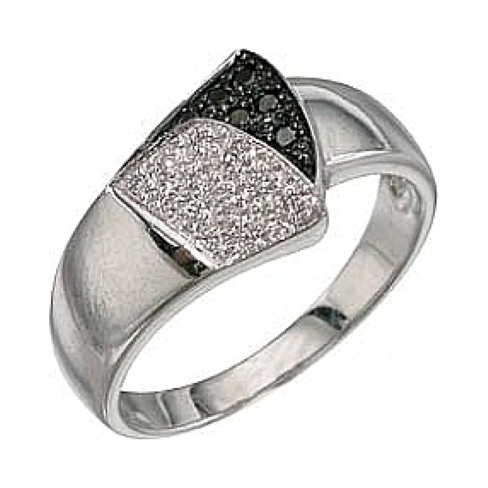 Золотое кольцо с чёрным и белым бриллиантами № 3359