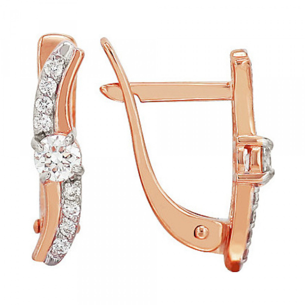 Золотые серьги с бриллиантом № 117857