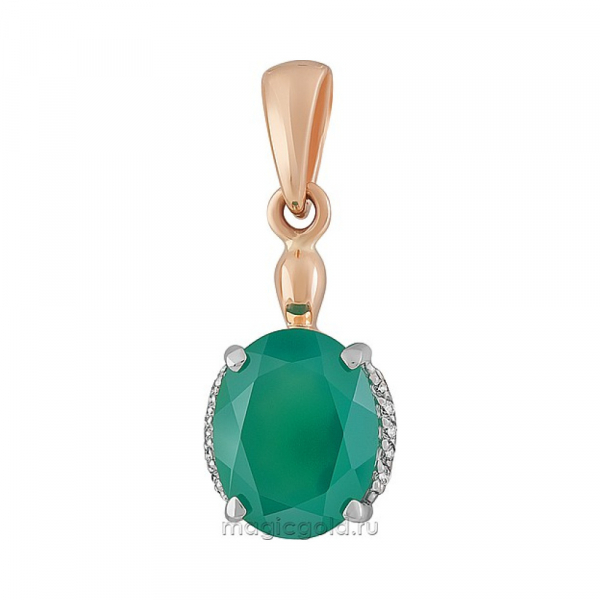 Золотая подвеска с зелёным ониксом и фианитом № 162079