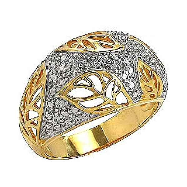 Серебряное кольцо с фианитом и золотым покрытием № 75048