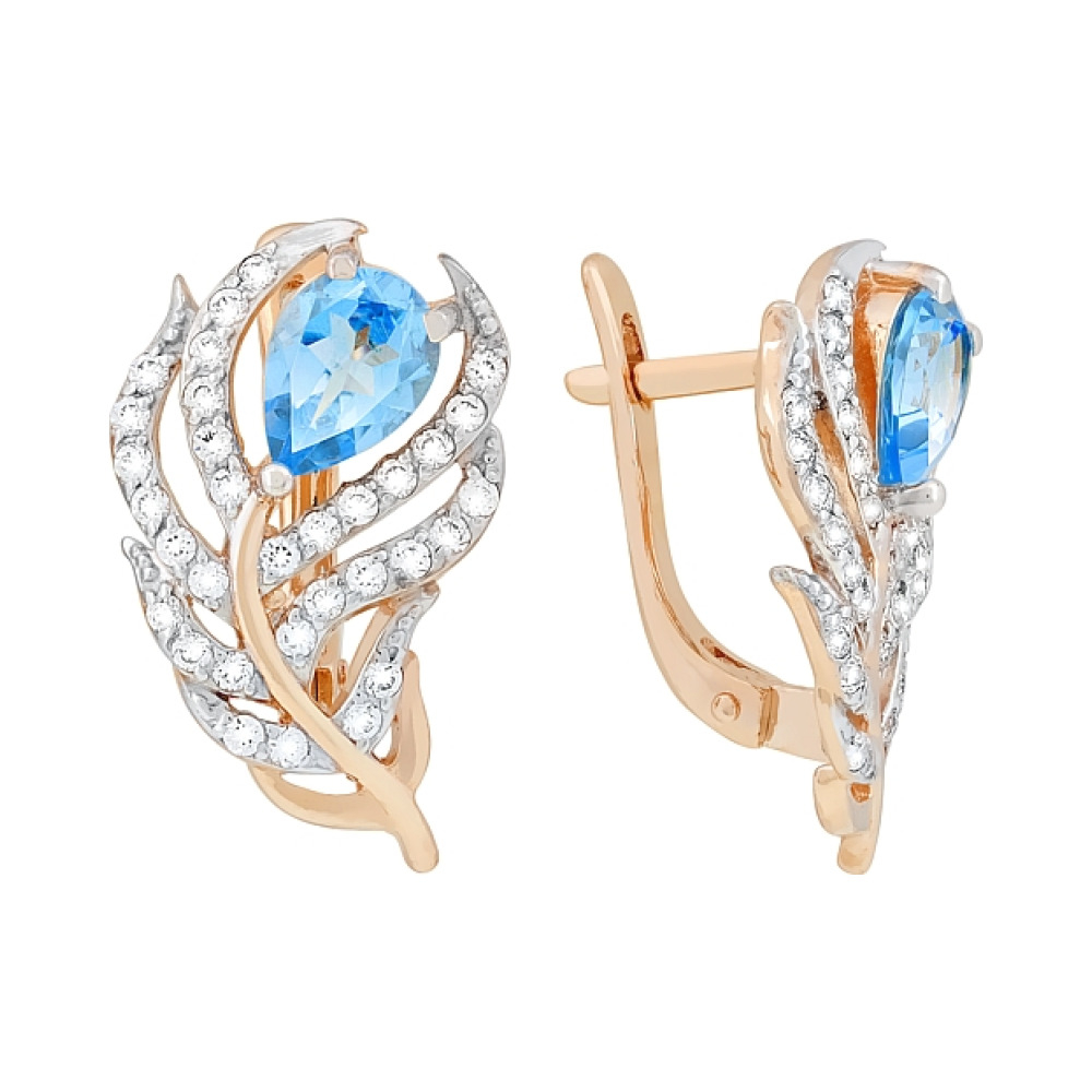 Золотые серьги с топазом и фианитом № 117481