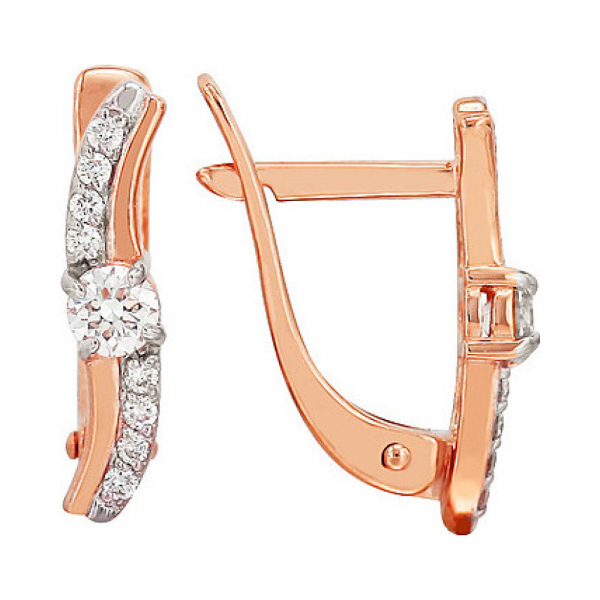 Золотые серьги с бриллиантом № 104927