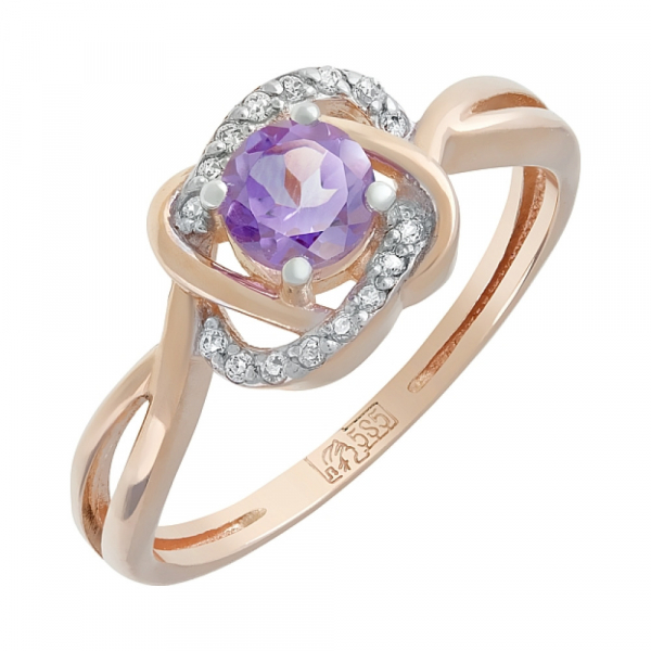 Золотое кольцо с аметистом и фианитом № 120890