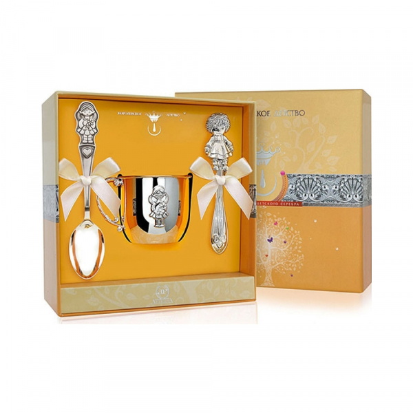 Набор детского серебра «Девочка» с погремушкой