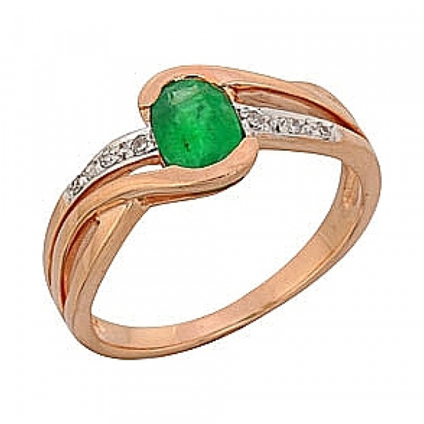 Золотое кольцо с бриллиантом и изумрудом № 68870