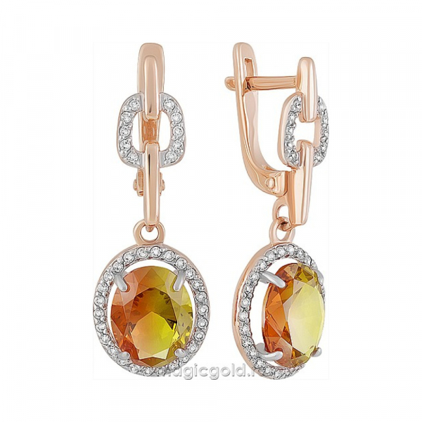 Золотые серьги с ситаллом и фианитом № 162812