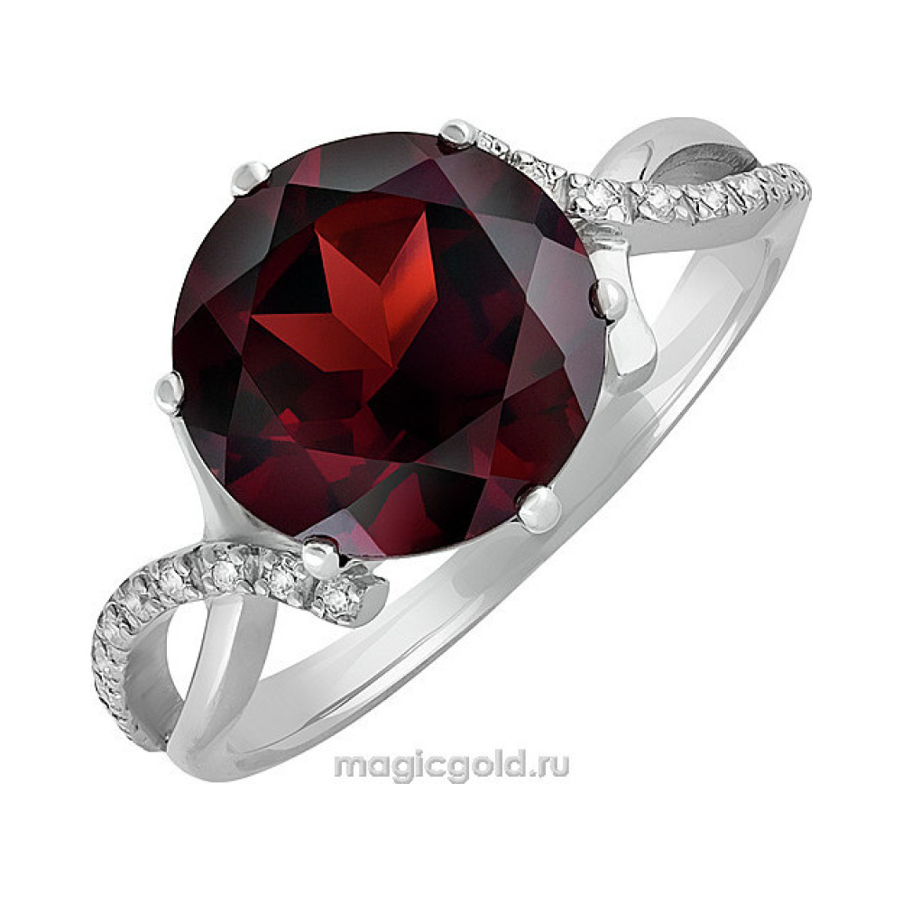 Серебряное кольцо с гранатом и фианитом № 132748