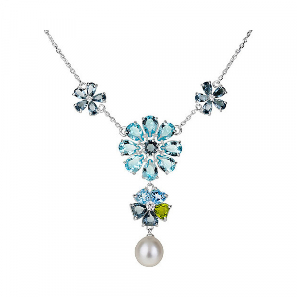 Серебряное колье с топазом,жемчугом,алпанитом и фианитом № 133575