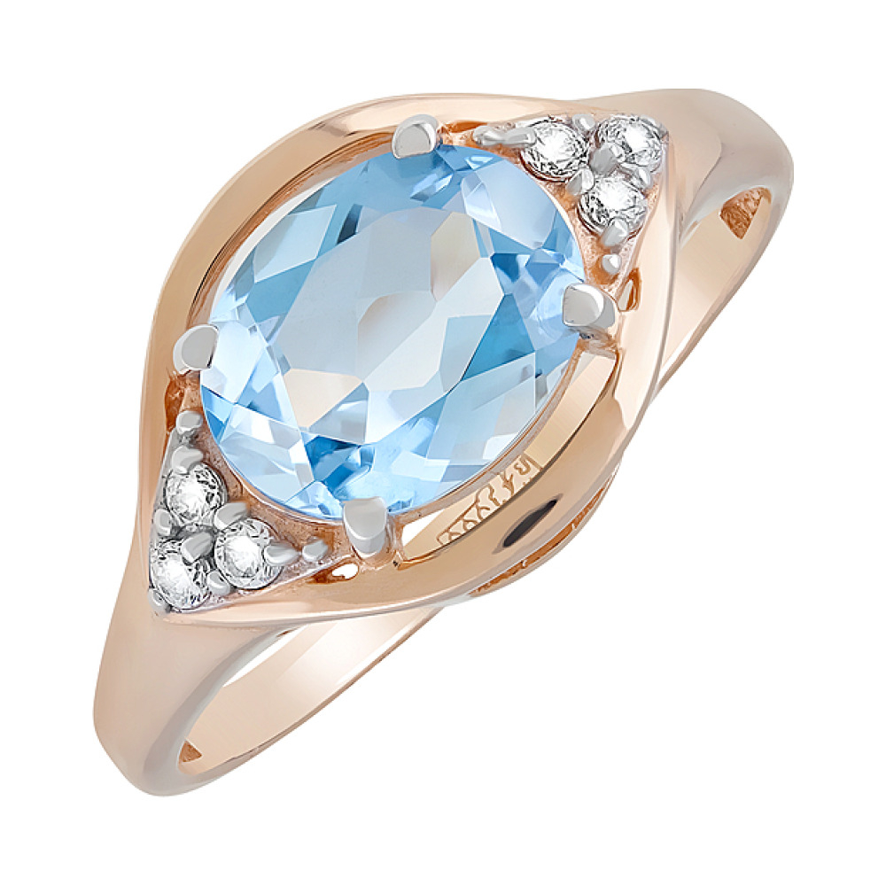 Золотое кольцо с топазом и фианитом № 122801