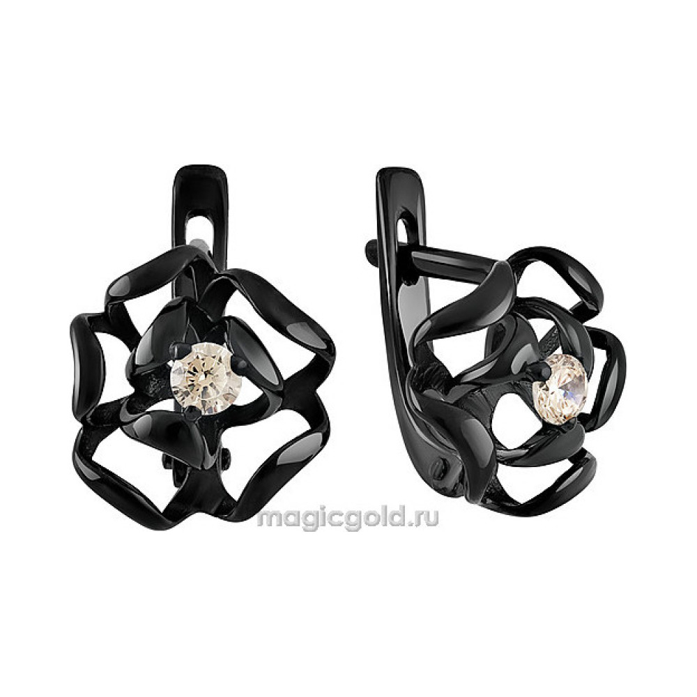 Серебряные серьги с фианитом и черным покрытием № 137354