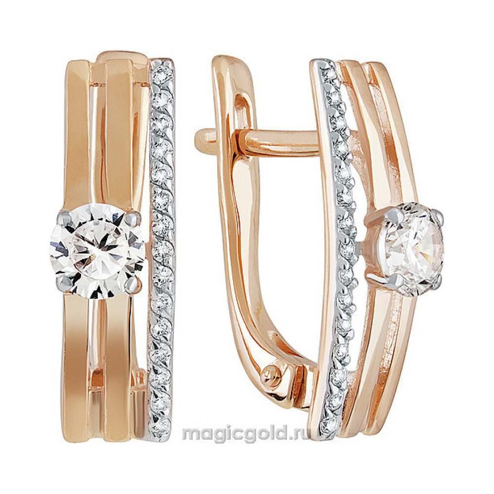 Золотые серьги с фианитом № 137777
