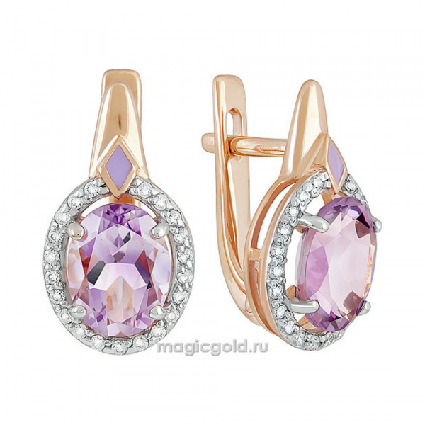 Золотые серьги с аметистом и фианитом № 139470