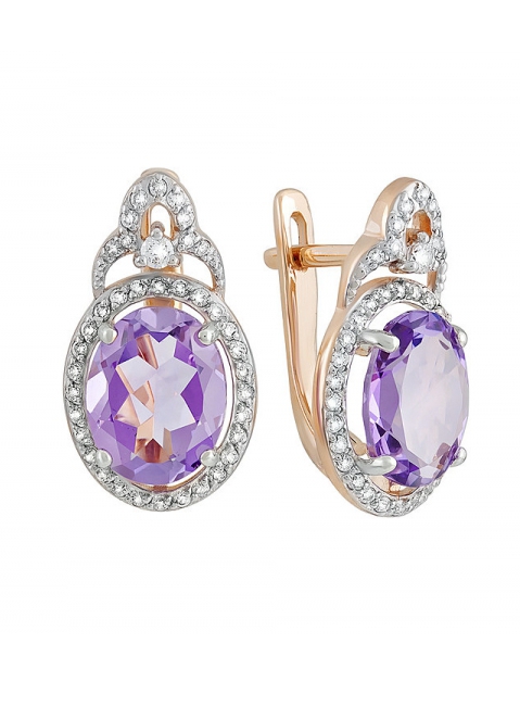 Золотые серьги с аметистом и фианитом № 131866