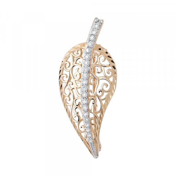 Золотая брошь с фианитом и алмазкой № 135337