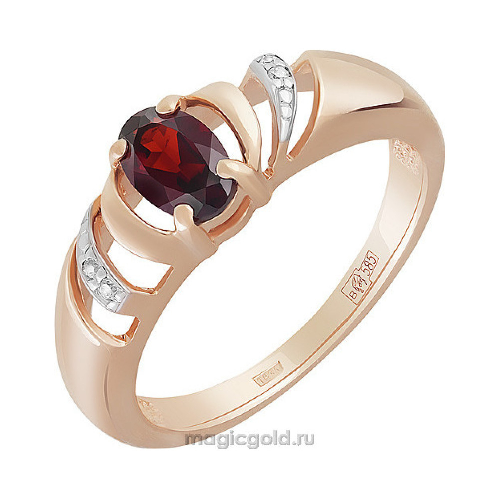 Золотое кольцо с гранатом и фианитом № 160527