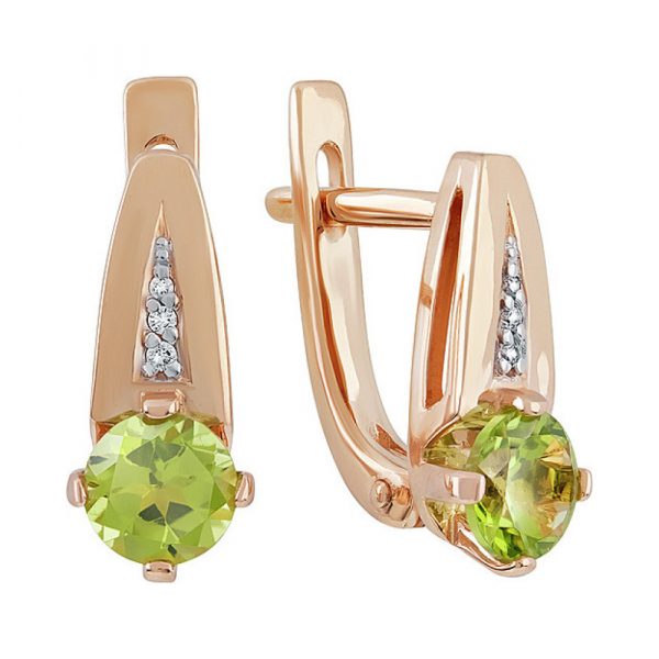 Золотые серьги с хризолитом и фианитом № 137878