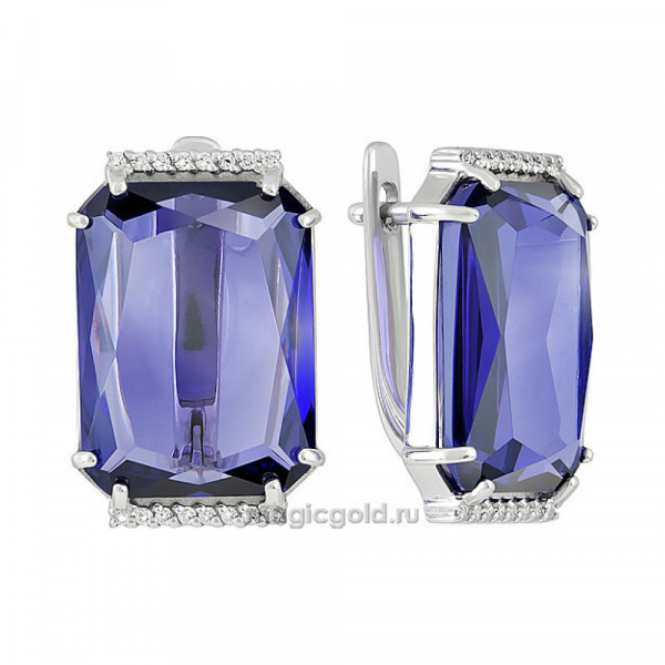 Серебряные серьги с ситаллом и фианитом № 140095