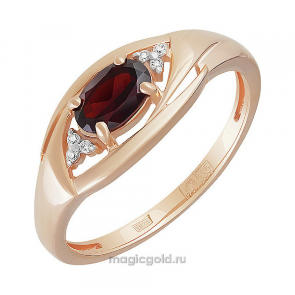 Золотое кольцо с гранатом и фианитом № 158832
