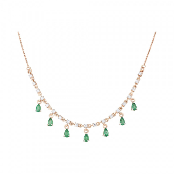 Золотое колье с изумрудом и фианитом № 114643
