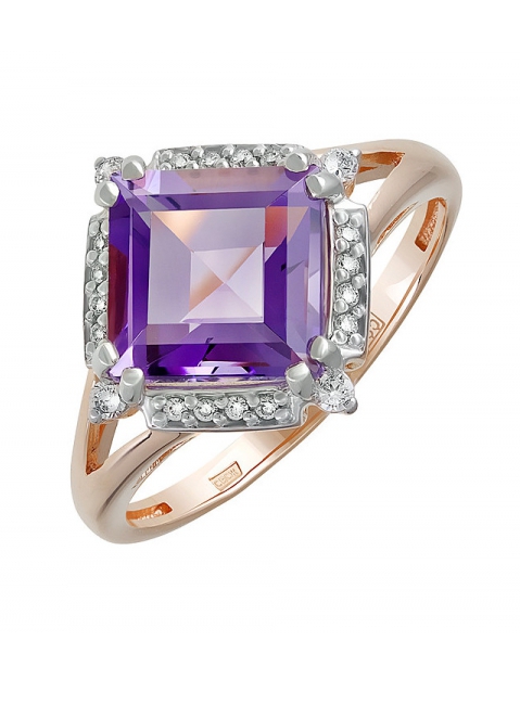 Золотое кольцо с аметистом и фианитом № 131585