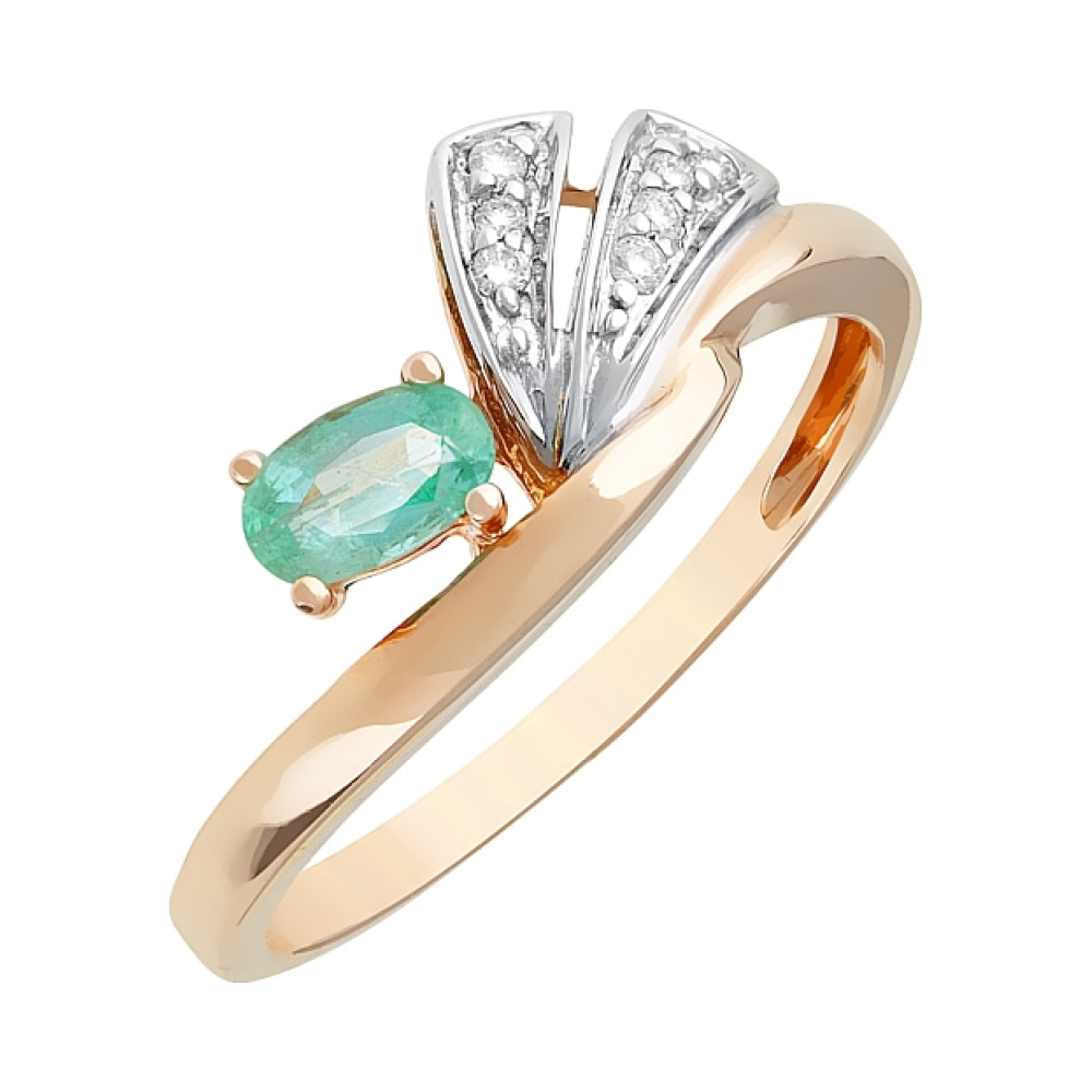 Золотое кольцо с бриллиантом и изумрудом № 96235