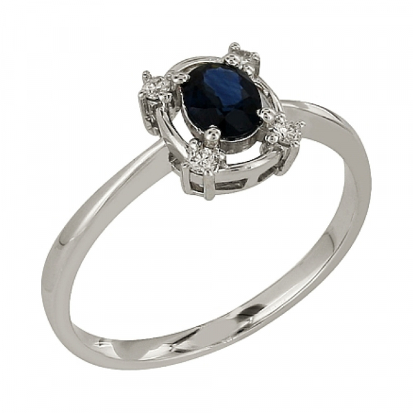 Золотое кольцо с бриллиантом и сапфиром № 84938