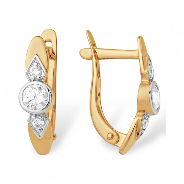 Золотые серьги с кристаллами swarovski и фианитом № 140199