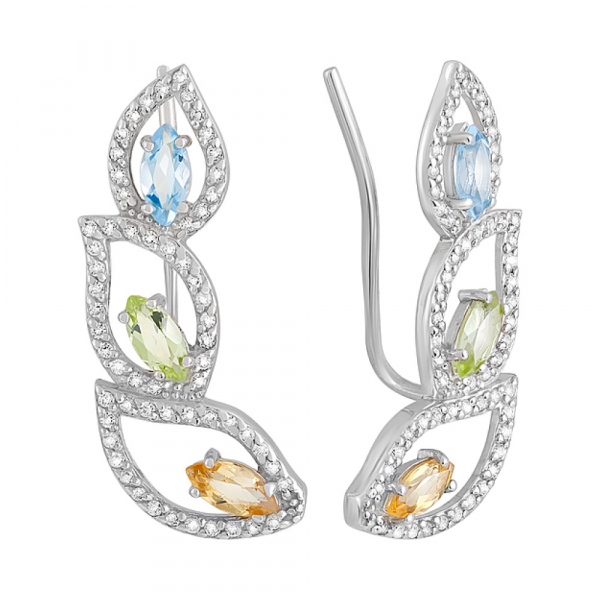 Серебряные серьги с полудрагоценными  вставками и фианитом № 126945