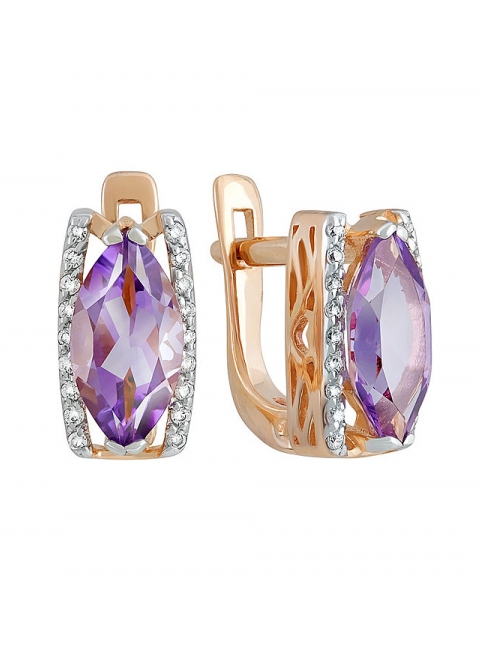 Золотые серьги с аметистом и фианитом № 131861