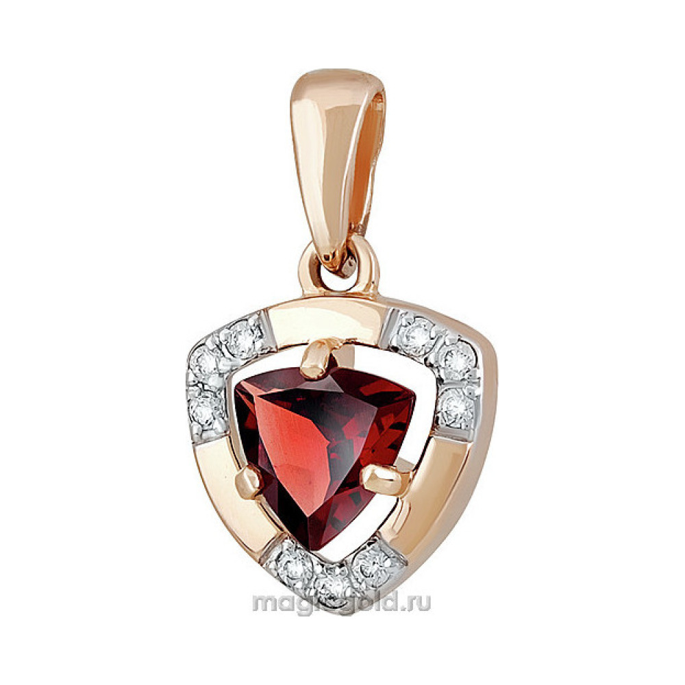 Золотая подвеска с гранатом и фианитом № 142242