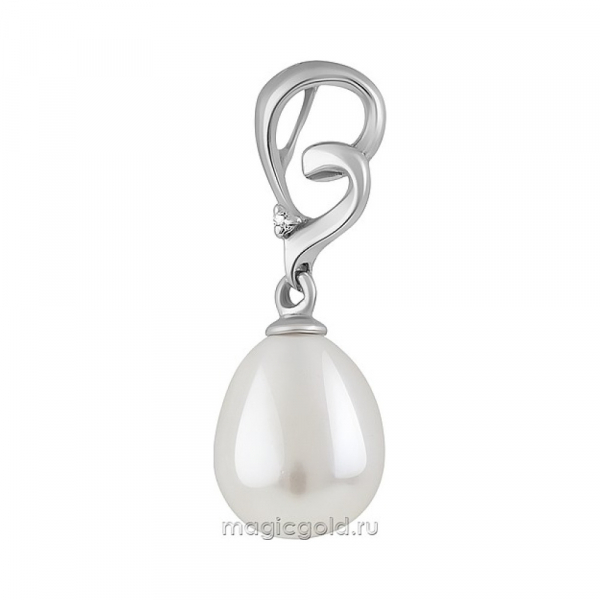 Серебряная подвеска с культивированным жемчугом и фианитом № 162415