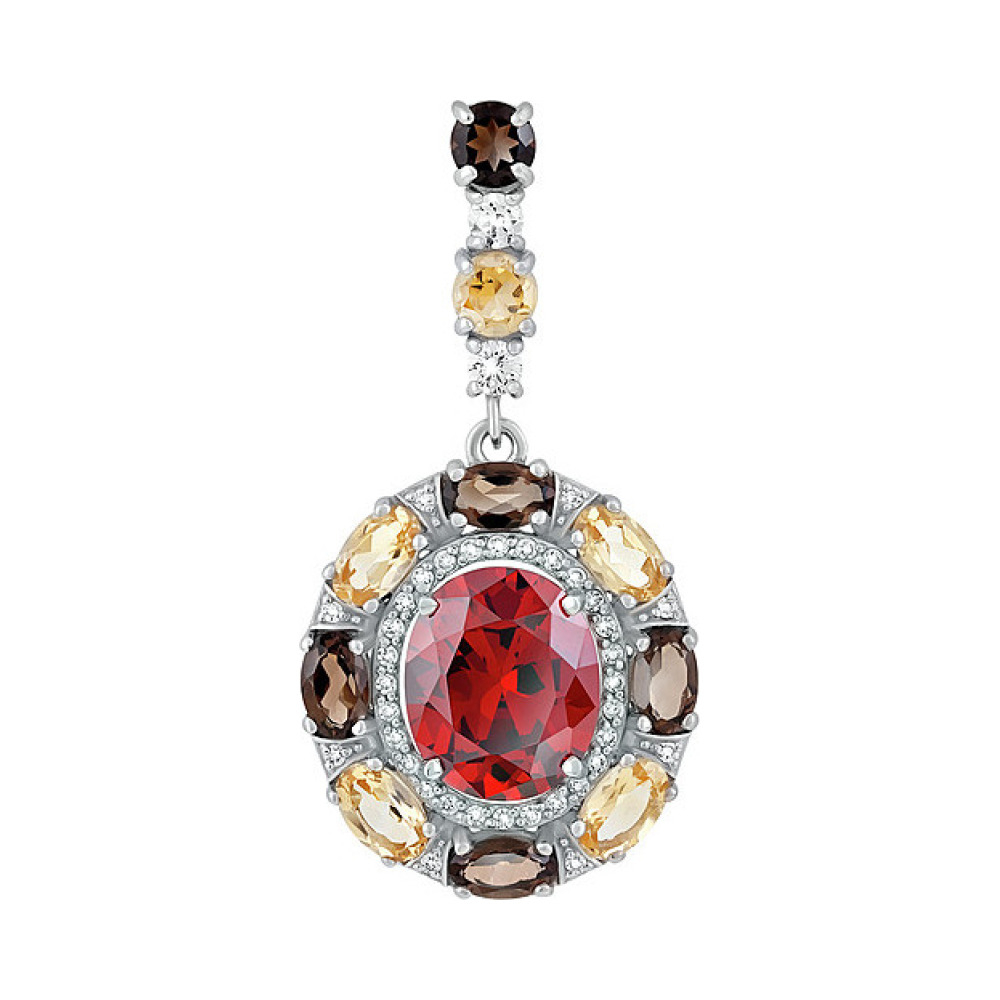 Серебряная подвеска с полудрагоценными вставками и фианитом № 133558