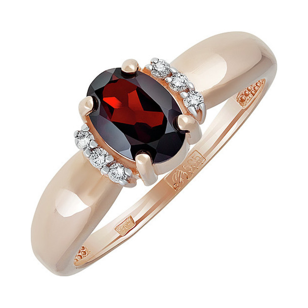 Золотое кольцо с гранатом и фианитом № 137841