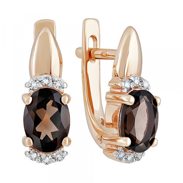 Золотые серьги с раухтопазом и фианитом № 137850